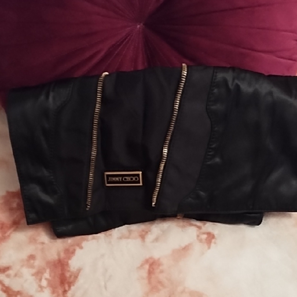 Jimmy Choo Black Nylon Clutch with Gold Zippers